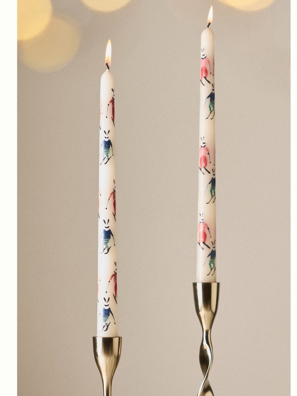⛷️🐰Anthropologie Hand-Painted Taper Candles New Skiing Bunny on Skis
